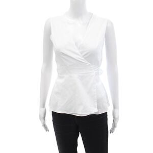 Shannon Mclean Womens Sleeveless Flare Hem Wrap Blouse Top White Size M